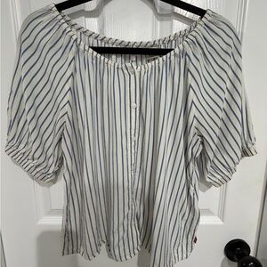Levi's Blue & White Striped Off-Shoulder Blouse